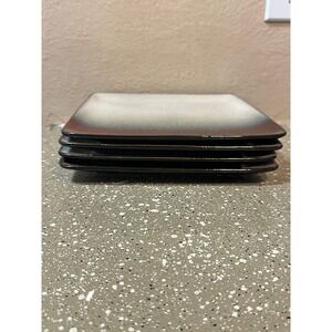 MasterCuisine Square Stoneware Saucer Plates Set of 4 Tan Blue Speckled